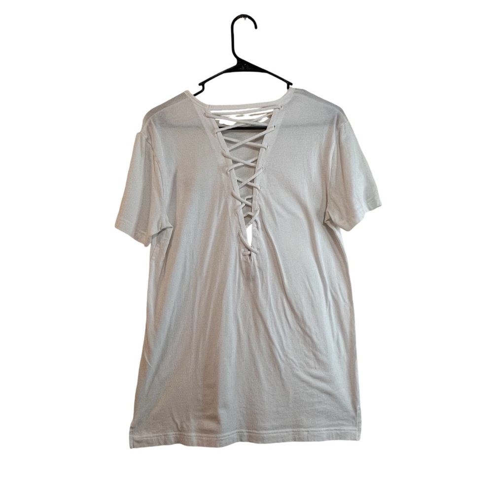 NWOT White Victoria Secret Pink XS Short Sleeve Top With Back Lacing - Picture 2 of 9